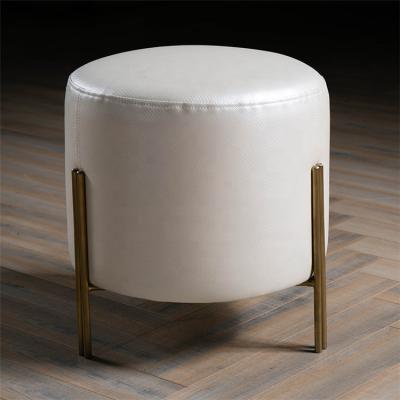 China Living Room Chair Hardware Frame Ottoman White Leather Electroplating Stool for sale