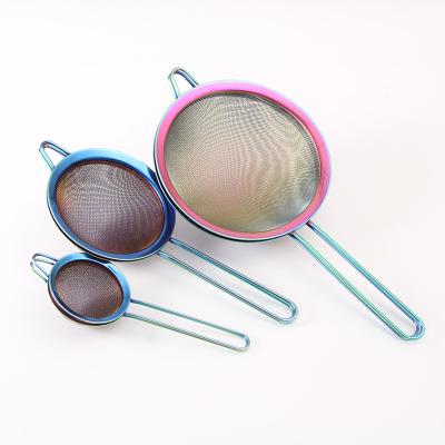 China Sustainable Colorful PVD Strainer Mesh Wire Kitchen Colander Strainer Set for sale