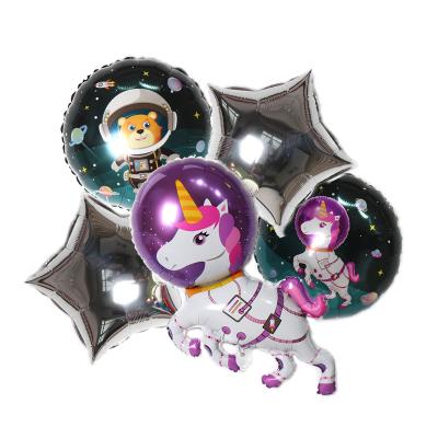 China 5 PCs Five-pointed Star Unicorn Astronaut Balloon Kit Astronaut Outer Space Theme Birthday Galaxy Theme Self-sealing Party Decor for sale