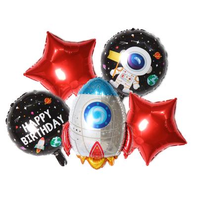 China 5 Pcs Rocket Balloon Kit Astronaut Outer Space Theme Birthday Galaxy Theme Party Decoration Self-sealing Round Balloons for sale