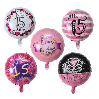 China 18 Inch Self-sealing Round Star My Daughter Pink Fifteen Year 15 Years Birthday Party Decoration Set Foil Balloon Quince for sale