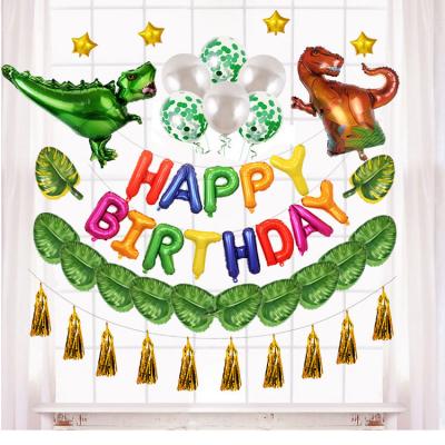 China Funny Cartoon Dinosaur Theme Birthday Party Foil Balloon Set Tyrannosaurus Foil Balloon 12inch Sequin Round Balloon for sale