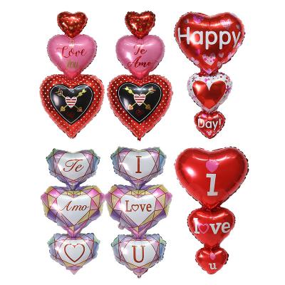 China I LOVE YOU Heart Shaped Foil Balloon Valentine's Day Wedding Decoration Twine Heart Aluminum Foil Balloon Self-sealing Foil Balloon for sale