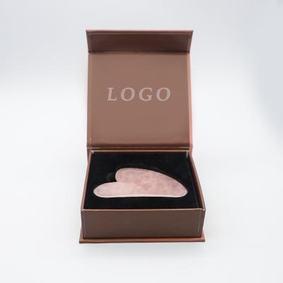 China OEM Handheld Crystal Massage Tool Facial Jade Scratching Stone Rose Quartz Gua Sha Tool Customized Box for sale