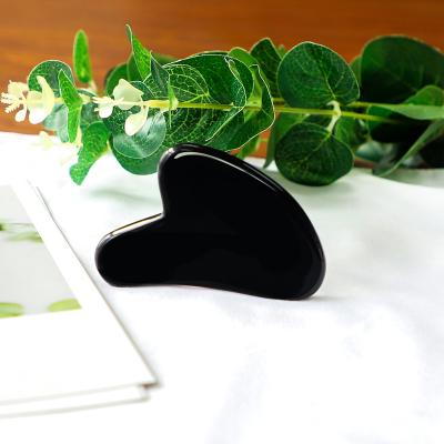 China Natural Black Face Obisidian Heart-Shape Gua Sha Guasha Scraping Massage Tool For Woman for sale