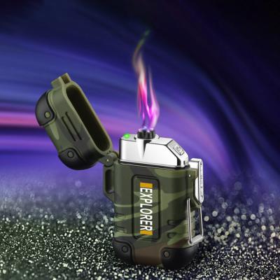 China Custom Windproof Logo Arc Lighter Usb Rechargeable Windproof Igniter Windproof Rechargeable Led Electronic Double Led Power for sale