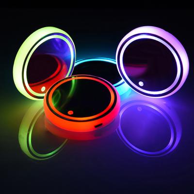 China Sustainable Custom Logo LED Car Coaster Light Up Colorful Car Mat Cup Mat Water Drink Glass Bottle LED Pads for sale