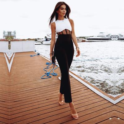 China C961 Anti-Static Fashion New Design Contrast Color One Piece Bandage Women Jumpsuit Overalls Formal Pants For Ladies for sale