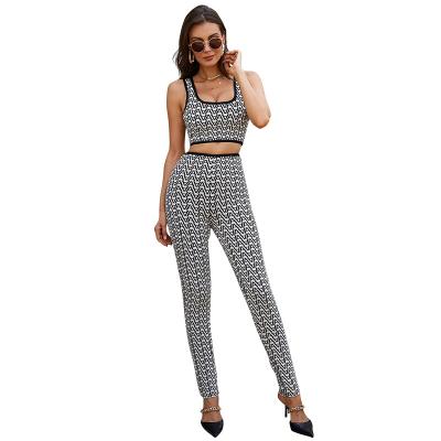 China Waterproof Women's Sexy Casual Pants Print Sexy Women's Sleeveless Tops And Two-Piece Equipment Long Pants Sets for sale