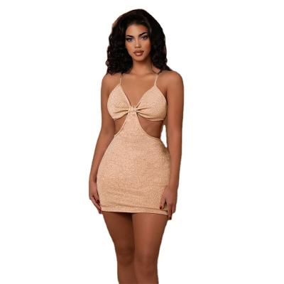 China OEM C1090 Anti-Static Dress Hollow Out Sexy Bodycon Dress Color Nude Women Birthday Party Mini Dresses for sale