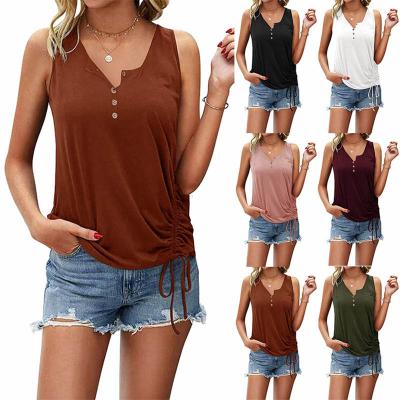 China QUICK DRY Womens Single Breasted Tank Tops Womens Solid Color Sleeveless Vests for sale