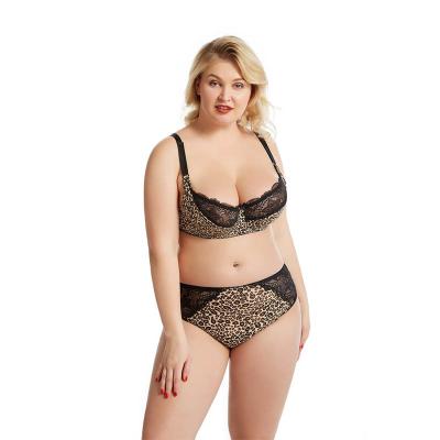 China Viable plus size bra set women lace up DEFG cup plus size bra and panty sets sexy leopard print slim suit for sale