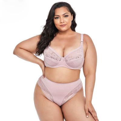 China Viable plus size bra set ultra-thin women cotton plus size bra and panty sets comfortable and breathable for sale