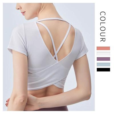 China Breathable INS Yoga Border Wear With Tight Short Sleeve T-Shirt Women's Tight Short Sleeve Crop Protection Crop Fitness Yoga Clothes Quickly for sale