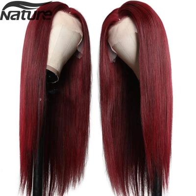 China Body Wave Burgundy 13x4 HD Lace Frontal Wig Transparent Straight Lace Front Human Hair Wigs 99J Full For Pre Plucked Color Women for sale