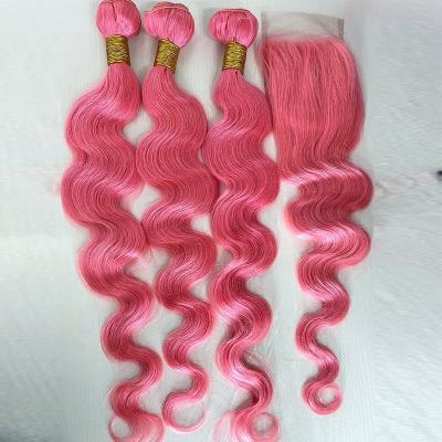 China ALL Cheap Brazilian Hair Burgundy Colored Pink Body Wave Bundles With HD Lace Up Frontal Closure Hair Weave Extensions for sale