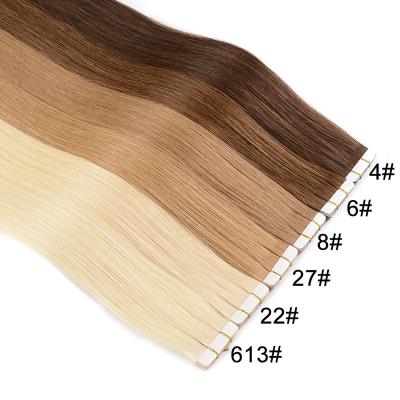 China NatureHERE 100% Silky Straight Hand Tied Human Haired Russian Remy Tape In Hair Weft Extensions Cheap European Virgin Injected Double Skin Weft for sale