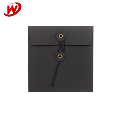 China Fancy Mini Natural Black Hard Paper Recyclable Custom Envelope with Button and String Closure for sale