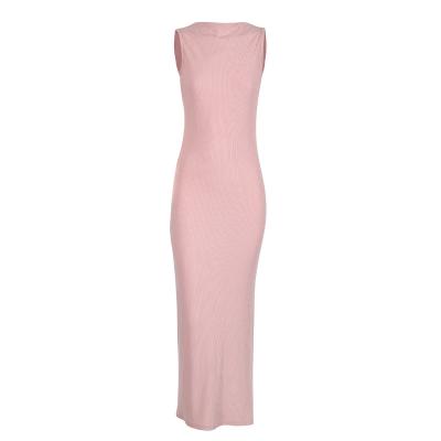 China Anti-Static 2021 popular cotton pink jersey backless bodycon sleeveless maxi womens dress for sale