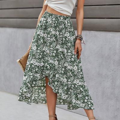 China 2021 Wholesale Anti-static Print Summer Skirt Leisure Vacation Style Ruffle Bohemian Skirt for sale