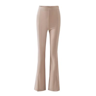 China Anti-Wrinkle Europe Fashion Classics OEM ODM Cargo Slit Flare Stretch Khaki Tatical Ladies Woven Pants for sale