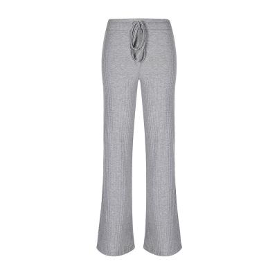 China Wholesale Popular Anti-Wrinkle Ribbed Knit Stretch Pure Color Straight Pants For Women for sale