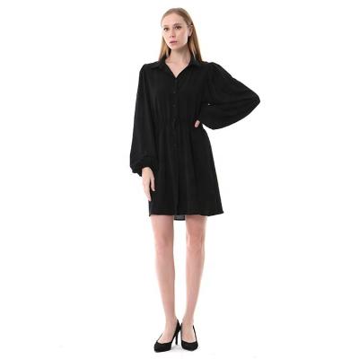 China Simple Women's 100% Polyester Long Sleeve Button Down Casual Summer Dress Wholesale for sale