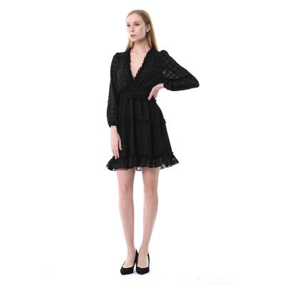 China Temperament Simple Sexy Slim Lantern V-neck Long Sleeve Dress For Women Summer for sale