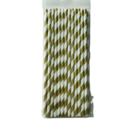 China Decoration Cold Drinking Biodegradable High Quality Gold Striped Paper Straw for sale