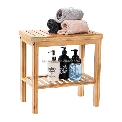 China Modern Natural Bamboo Shower Seat Bench Stool With Storage Shelf For Indoor And Outdoor Use for sale