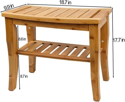 China Modern Wooden Chair Seat, Portable Spa Bathing Organizer Stool, Bamboo Teak Shower Bench with Towel Shelf for sale