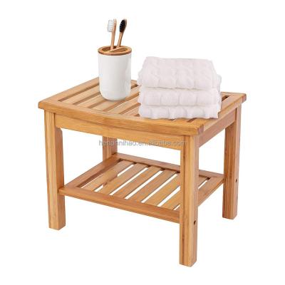 China Modern Bamboo Spa Bench Wooden Seat Stools Foot Rest Shaving Stools With Feet Storage Shelf Non-Slip Chair For Shampoo Towel Bathroom for sale