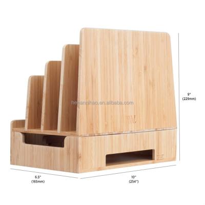 China HOT SALE PORTABLE Wooden Docking Station Eco-Friendly Bamboo Wood Charging Station for Cell Phone Display Rack Desktop Organization for sale