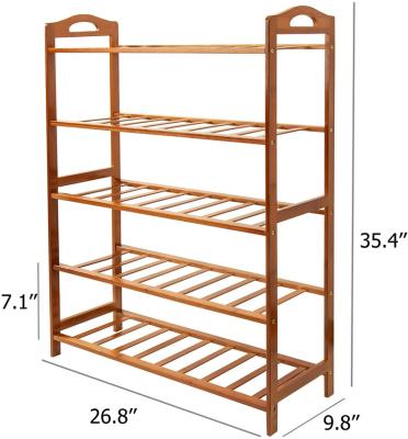 China (Size) Amazon Hot Adjustable 5 Tier Easy To Gather Bamboo Wooden Shoe Rack Organizer For Indoor And Outdoor Home Office for sale