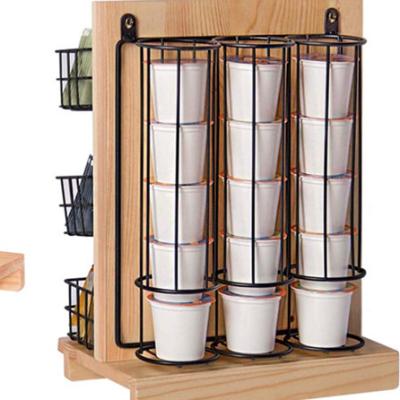 China Europe Bamboo Coffee Condiment Organizer with Coffee Cups Rack, Wooden Counter Top Tea Bag Storage Station for Holds for sale