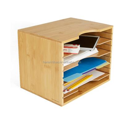 China Wooden Bamboo Wooden Box Paper Sorter Organizer Folder Office Desk Documents Ships Rack With Adjustable Shelves For Folders for sale