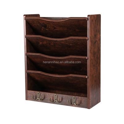 China Europe Hot Selling Wooden Main Rack For Wall Folder Rack Mail Sorter Organizer Wall Hanging Magazine Magazine Literature Wooden Rack With Hooks for sale