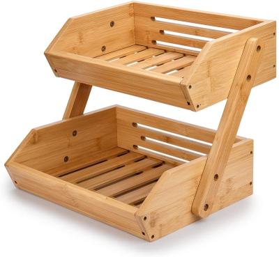 China Traditional Hot Selling Bamboo Fruit Vegetable Basket 2 Tire Storage Shelf Breathable Removable Amazon Food Container for sale