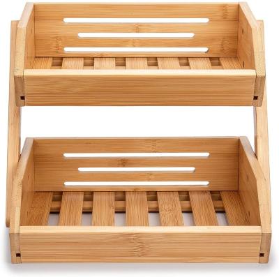 China Traditional Bamboo 2-Tier Fruit Basket Storage Shelf for Natural Fruits, Vegetables, Snacks, Home, Kitchen and Office for sale