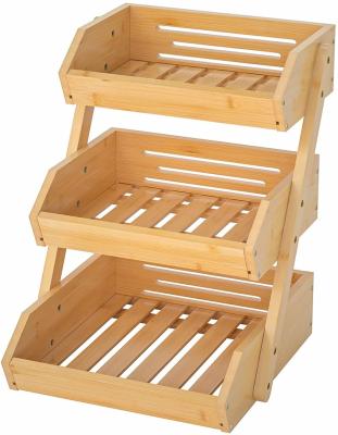 China Traditional Home Kitchen Storage Organizer Furniture 3 Tire Fruit Basket Rack In Pine Wood Materials Storage Container for sale