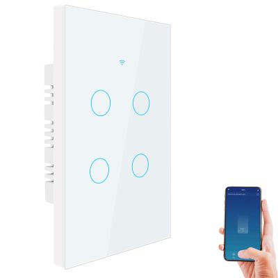 China Tuya WiFi RF 433MHz Smart Sync 4 Band Touch Switch Light Without Wire Glass Wall US 2 Way Neutral Timer For Alexa Google Home for sale