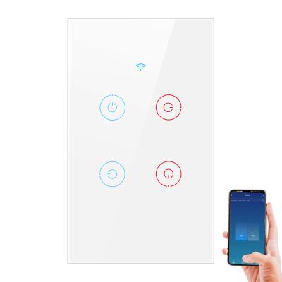 China Tuya WiFi RF 433MHz Touch US Wall Switch Smart LED Light Wireless Life No Neutral Wire Required 4 Band For Google Home Alexa 120*72*34(mm) for sale