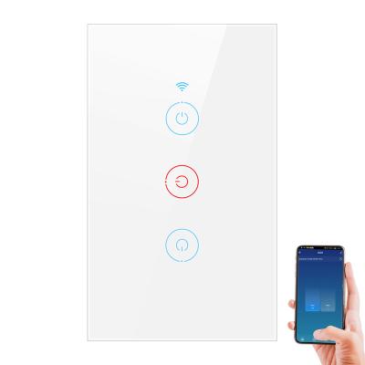 China Tuya WiFi RF 433MHz Touch US Wall Switch Smart LED Light Wireless Life No Neutral Wire Required 3 Band For Google Home Alexa 120*72*34(mm) for sale