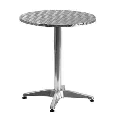 China KD Structure Outdoor Furniture Restaurant Round Aluminum Steel Dining Table With Base for sale