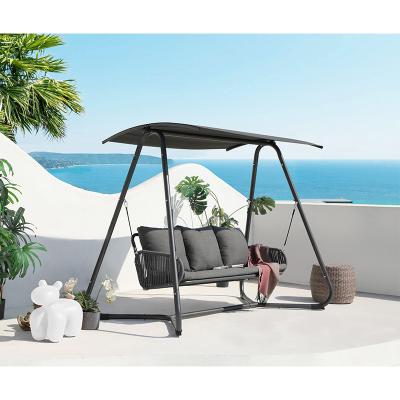 China Smooth and Quiet Custom Luxury Outdoor Garden Furniture 3 Seater Motion Gliding Chair PE Rope Swing Chair Metal Swing Seat for sale