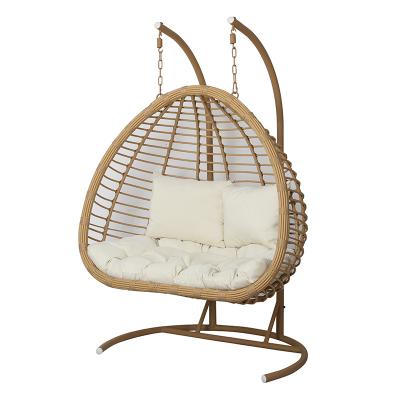 China Nice weave. Outdoor Patio Garden 2 Person Swing Chair Rattan Eggs Hanging Swing Seat for sale