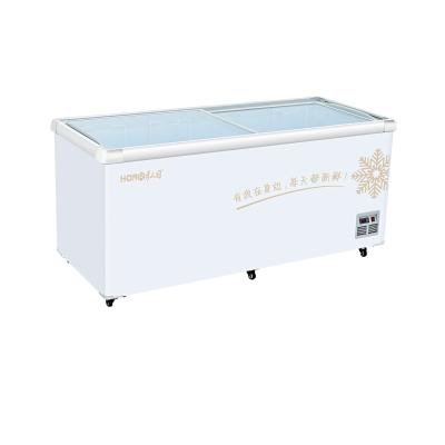 China Single-temperature Design Classic Supermarkets Flat Glass Door Ice Cream Freezers Display Commercial Chest Freezers for sale