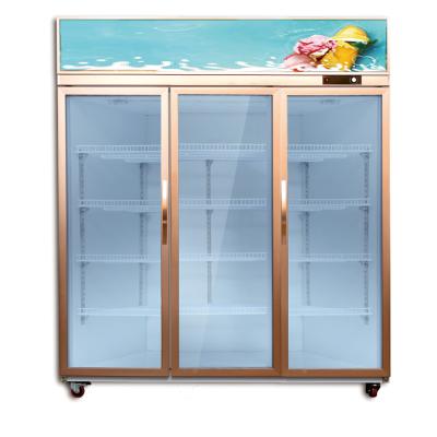 China Single-Temperature 3 Doors Display Chillers Wine Refrigerators Glass Door Top Mounted Cooling Vertical Chillers Showcase for sale