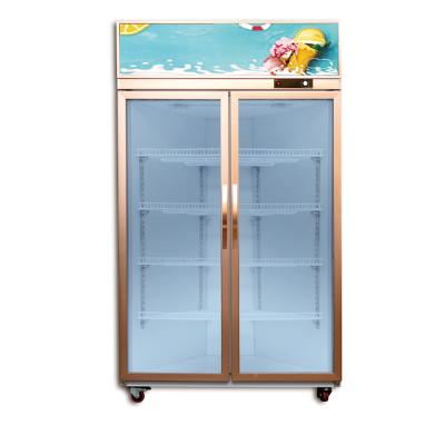 China Single-Temperature 2 Glass Doors Display Mineral Water Showcase Beverage Juice Display Glass Door Coolers Vertical Merchandisers for sale