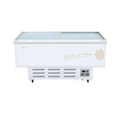 China Single-Temperature Display Island Freezers Flat Glass Top Open Sliding Door Chest Freezers Commercial Ice Cream Freezers for sale